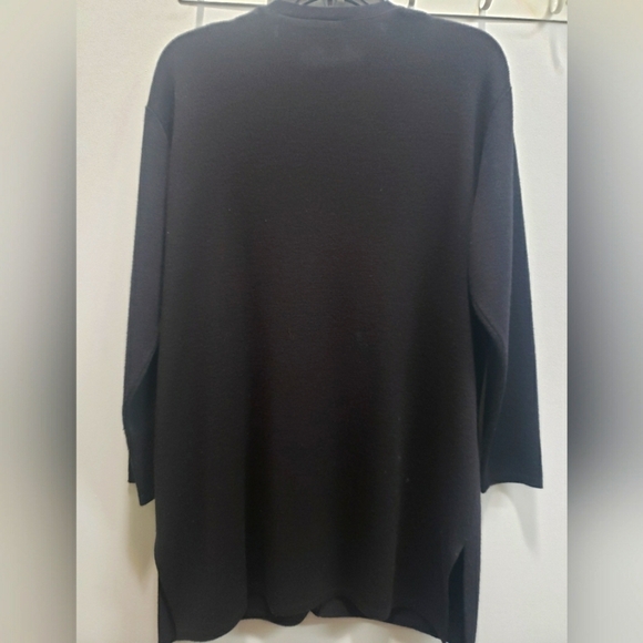 Preview Collection Petites Black Single Button Wool Blend Duster Sweater - Picture 2 of 5